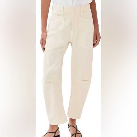 Nili Lotan Pants - Nili Lotan Shon Pants Womens Beige Ivory Barrel Leg Crop USA